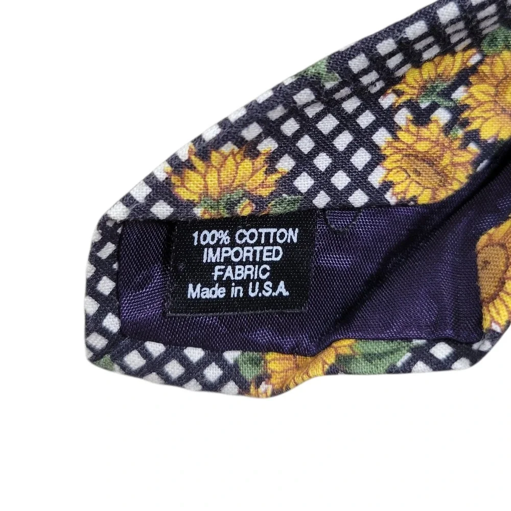 Brooks Brothers Sunflower Neck Tie Mens Black White Gingham Check 100% Cotton